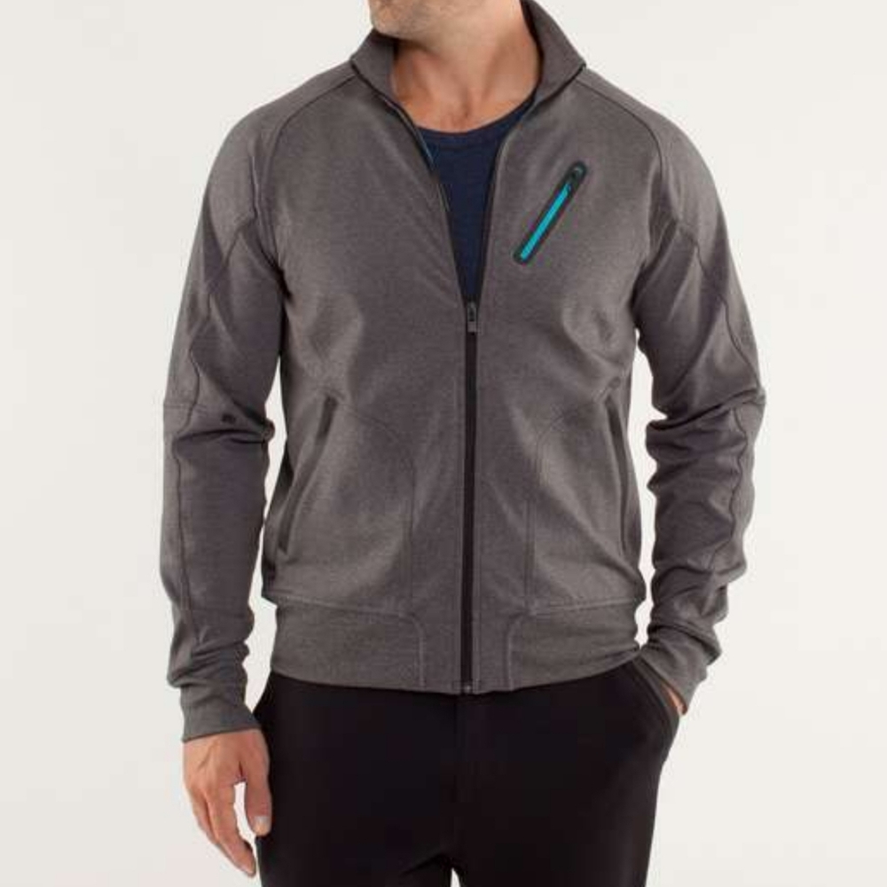 Lululemon Men's Trainer Jacket Full Zip Gray Blue Zippers Luon Large